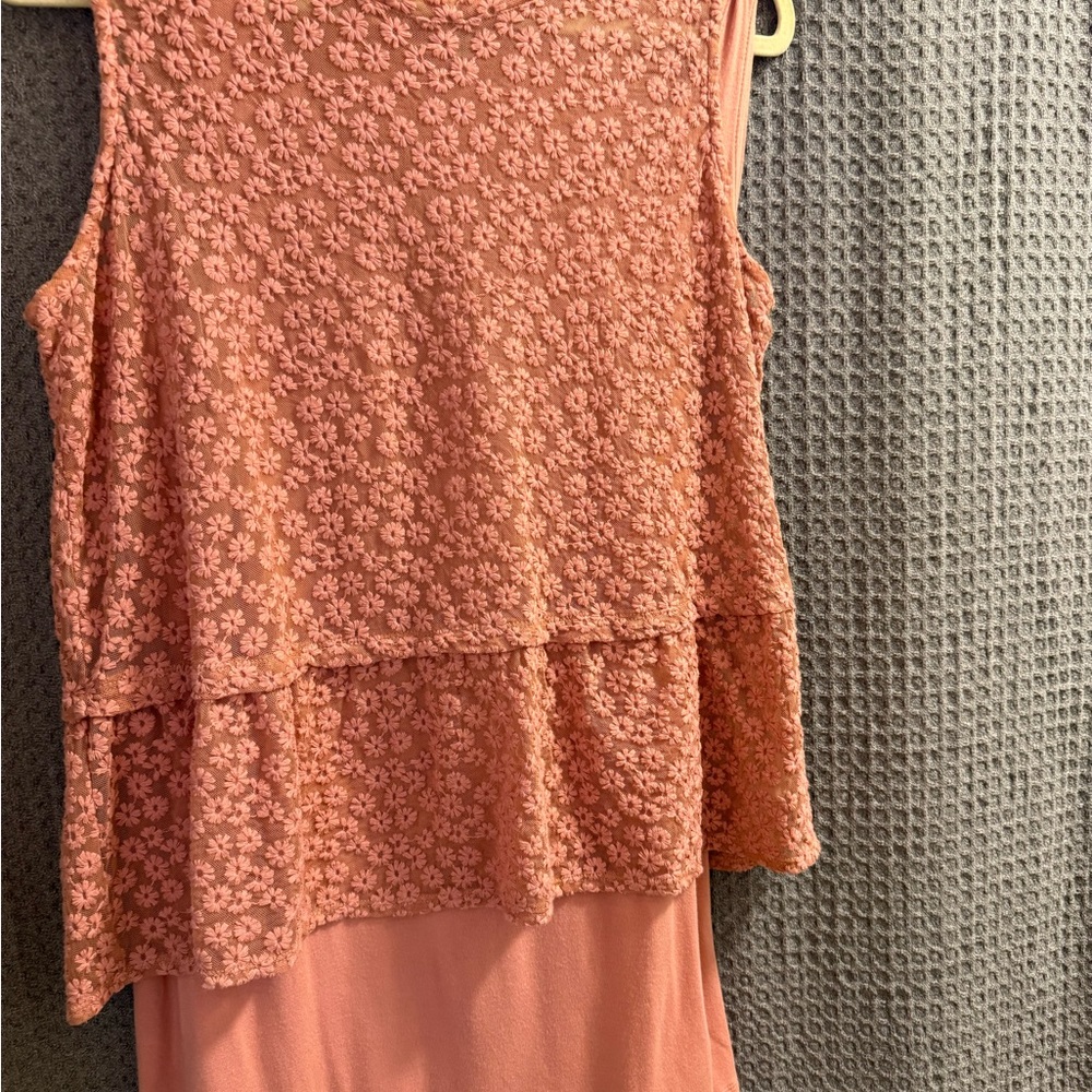 LOGO by Lori Goldstein Dusty Rose Lace Peplum Tank